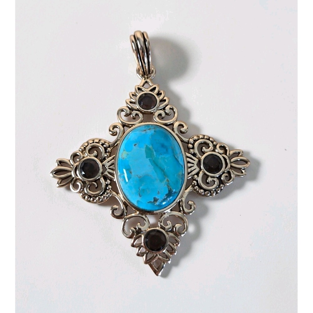 Barse Vintage Bronze Turquoise Amethyst Maltese Cross Pendant Southwest